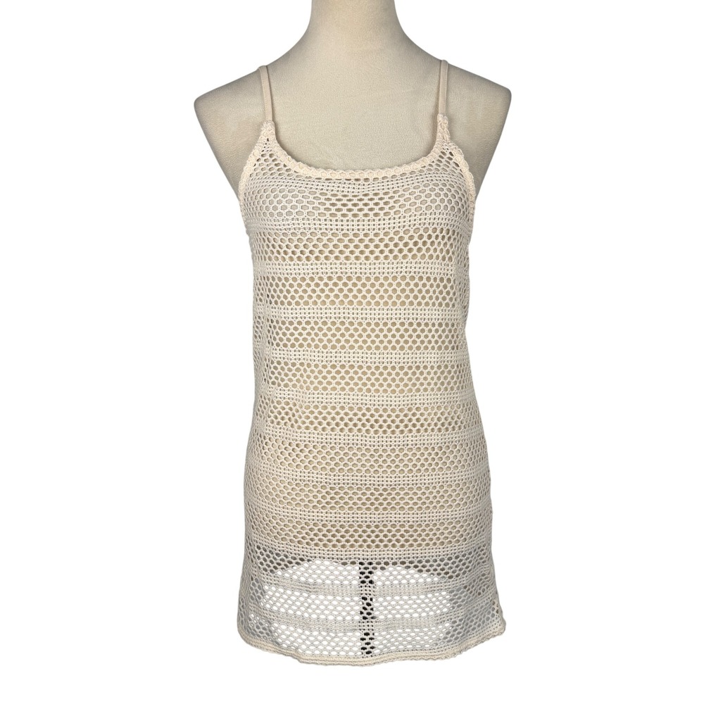 Crochet Mesh Tank Top Cream‎ Ivory Boho Beach Cover Up XS Vacation Summer